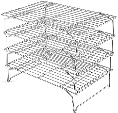 15IN x 10IN Cooling Baking Rack Set of 4, Leonyo 4-Tier Stackable Stainless Steel Wire Baking Cooking Racks Set for Cookie, Pizza, Cup Cake, Raised & Folding Feet