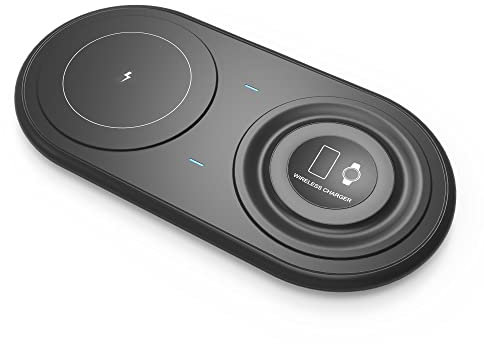 4-OK Cargador Inalambrico Pad de Carga Qi 15W para Dos Dispositivos 2 in 1 para Smartphone Qi, iPhone Series 12 y 13. Compatible con Apple Watch o Airpods Pro. Moviles con Carga por induccion