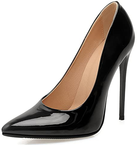 MJIASIAWA Stiletto Höhe Ferse Damen Pointed Toe Party Schuhe Abend Formal Ohne Verschluss Kleid Lack Hochzeit Bride Mode Pumps Schwarz Gr 40 EU/41 Asiatisch