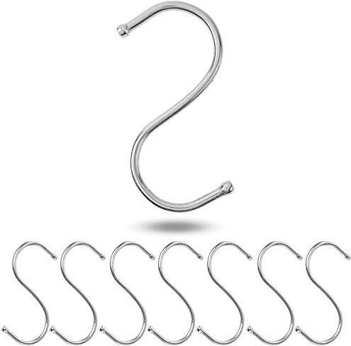Ganchos S para colgar, 8 piezas, en plata, ganchos de metal para varillas de hasta Ø 25 mm, longitud 68 mm, ganchos S para cocina, barra de colgar, garaje, olla, sartén, taza, ganchos para colgar