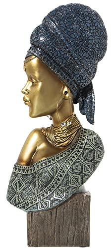 DRW Figura di Un Busto di Una Resina Africana in Blu e Oro 18x9x42cm, estandar