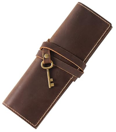 DONGKER Federmappe Leder, Vintage Stiftemappe, Retro Federtasche Schlamperrolle Stifteetui für Damen und Herren zur Schule, Büro und Arbeit