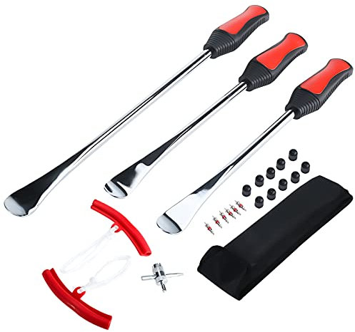 OITTo 14,5-Zoll-Reifenlöffel Hebel Motorrad Dirt Bike Rasenmäher Reifenwechselwerkzeuge mit 1 x 14,5 Zoll 2 x 11 Zoll Reifenhebern 2 x Felgenschutz 1 x Ventileinsatz und Kappen-Set