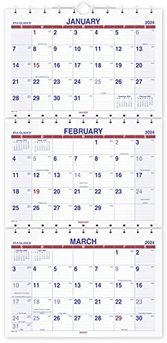 AT-A-GLANCE 2024 Wall Calendar, 12 x 26-1/2, Large, Three-Month, Move-A-Page (PMLF112824)