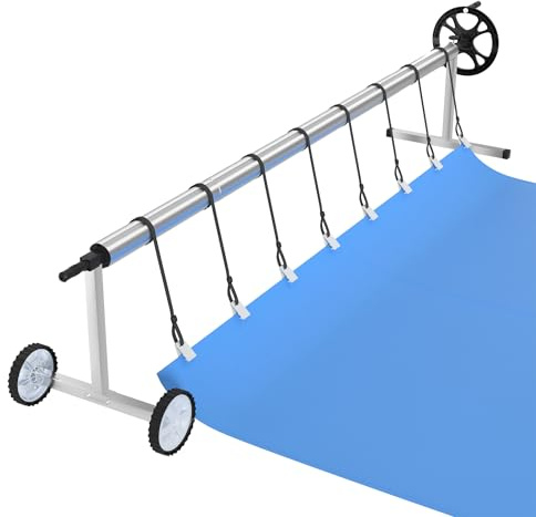 UISEBRT Pool Aufroller Mobiles Aufrollsysteme 3m - 5,70m für Poolfolien, Aufrollvorrichtung Poolfolienaufroller mit Befestigungsbändern & Rädern, Aufrollsystem für Solarplanen & Abdeckungen