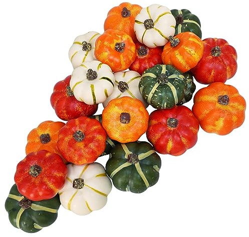 Winlyn 24 Pcs Assorted Small Rustic Harvest Artificial Pumpkins Baby Boo Mini Pumpkins Faux Foam Pumpkins in Orange Cream Green for Fall Halloween Thanksgiving Table Centerpiece Bowl Vase Fillers
