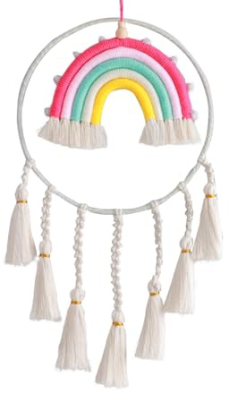 Soulnioi Regenbogen-Quasten-Wanddekoration, Makramee-Wandbehang, Mädchen-Schlafzimmer-Dekor, Wanddekorationen für Schlafzimmer, hängende gewebte Quaste, Wandbehang, Dekoration, weiße Quaste, rosa