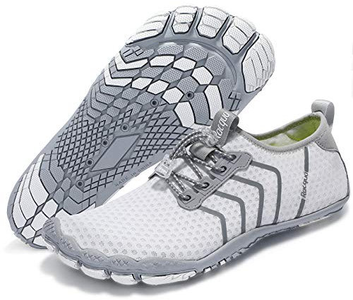 Racqua Wasserschuhe Strandschuhe Atmungsaktiv Neoprenschuhe Aquaschuhe Surfschuhe Barfußschuhe Schnelltrocknend Badeschuhe Schwimmschuhe rutschfeste Meeresschuhe Für Damen Herren Weiß 39