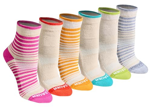 Eddie Bauer Women's Dura Dri Moisture Control 6-Pair Quarter Socks, Bright Stripe Assorted (6 Pairs), Medium
