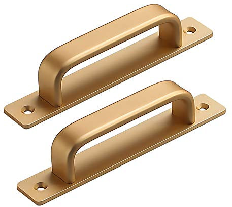 ZzzaNa Boutons en laiton doré poignée de porte armoire tiroir tirer, 2pcs poignée coulissante grange doré plat barre poignée jardin porte poignée avant for portes en bois porte coulissante garage abri