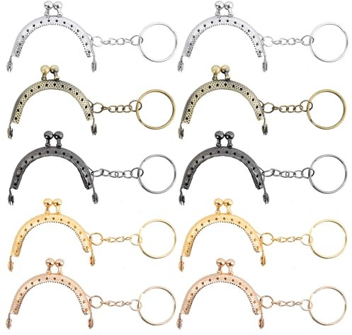 Soarqck Geldbörse Rahmen Metall Schließe Geldboerse Frame Retro Halbkreisförmige Geldbeutel Schliesse mit Schlüsselring für DIY Handwerks Handtasche 10 Stück (5 Farben)