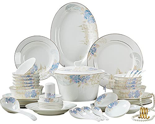Juego de vajilla de porcelana blanca lechosa Juego de vajilla combinada de simplicidad para el hogar Juego de cuencos Platos de postre Platos de sopa Platos de cena Juego de 58 piezas