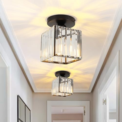 FORCOSO Ceiling Light 2-Pack, Black Light Shade Crystal Light Fitting, Semi Flush Chandelier Metal Lampshade, E27 Lighting Fixture for Living Room Hallway Kitchen Dining Room Bedroom Lounge