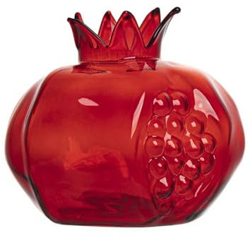 Vase Pomegranate Flower Vase Glass Flower Vase, Handmade Transparent Pomegranate Fruit Vase, Hydroponic Flower Vase(L,Red)