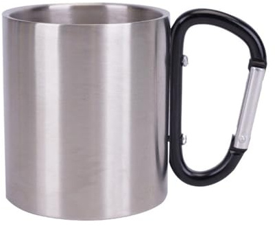MiOYOOW Edelstahl Karabinerbecher, Doppelwandiger Campingbecher, Tragbarer Metallbecher mit Karabinergriff für Outdoor Camping, Reisen (300ml)