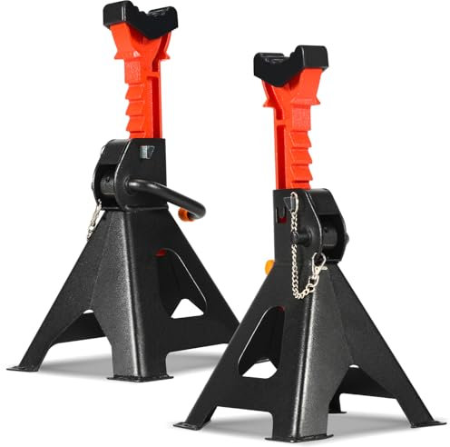 Fiqops Chandelles d'essieu - Capacité de charge 3 T - Hauteur réglable de 285 à 430 mm - Avec goupille de sécurité et patins en caoutchouc - Convient pour voitures, caravanes