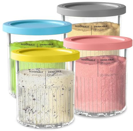 vione Ersatz für Ninja Creami Deluxe Pints und Deckel - 4er Pack, 24 oz. Pint-Behälter kompatibel mit NC501, NC500 Serie - BPA-frei, spülmaschinenfest, sortierte Farben