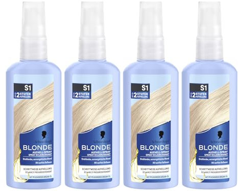 Schwarzkopf Blonde Aufheller S1 Stufe 3 (4x 125 ml), Aufhellspray zum Haare aufhellen um bis zu 2 Stufen für eine strahlende, sonnengeküsste blonde Haarfarbe, Formel mit Argan-Öl