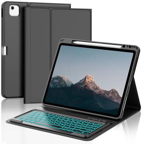 WAVATA Tastiera per iPad Air 13 pollici M3/M2 2025/2024 con Retroilluminata, Custodia Tastiera per iPad Pro 12.9 pollici 6a/ 5a/ 4a/ 3a Gen Magnetica Staccabile Italiano QWERTY Bluetooth, Nero