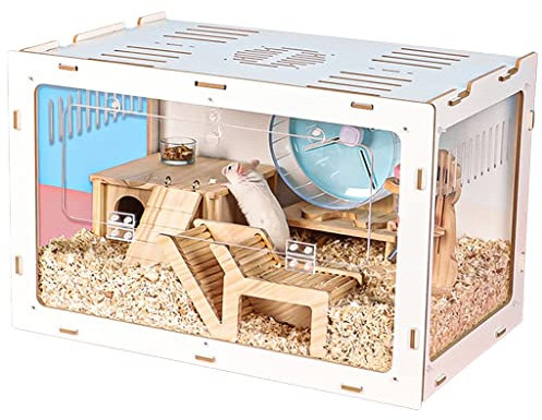 CAFIEDR Cabane en rondins pour Hamster, Terrarium pour Reptiles, clapier pour Petits Animaux, Villa de Luxe Transparente dédiée