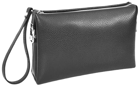Herren-Handgelenktasche aus echtem Leder, abschließbar, Clutch, Organizer, Reisetasche, Themse, Schwarz , Small