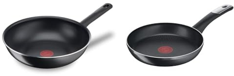 Tefal Day By Day On Wok 28 cm, Non induction, Revêtement antiadhésif sûr, Fonction Thermo-Signal & C38804 Poêle à frire en titane dur Essential, 24 cm, revêtement anti-adhésif