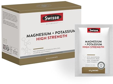 SWISSE Magnesium und Kalium Stark – Nahrungsergänzungsmittel Pulverform Frauen und Männer mit Magnesium, Kalium - Vitamine, Mineralien & Ergänzungsmittel Müdigkeit, 24 Zitronenbeutel, Made in Italy