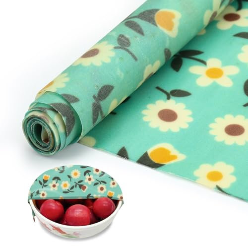Modixun Beeswax Wrap Roll 100cm x 33cm, Reusable Beeswax Wraps for Food, Large Beeswax Paper Food Wrap for Bread Sandwich Wrapper Bowl Covers, White Flower
