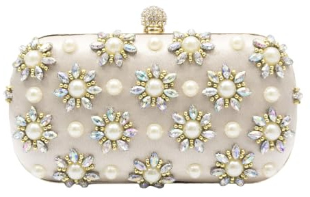 CORIOS Damen Strass Abendtasche Perlen Clutch Tasche Hochzeit Brautbörse Klein Tasche Kette Schultertasche Shiny Diamant Clutch Elegante Umhängetasche für Bankett-Party Hochzeit Abschlussball Mandel