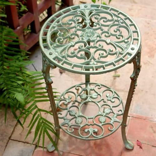WOTZOV Terrassen-Beistelltische mit Blumenausschnitten, wetterbeständige Picknicktische, doppelschichtiger Beistelltisch aus Metall, tragbare Couchtische, Bistrotisch für d