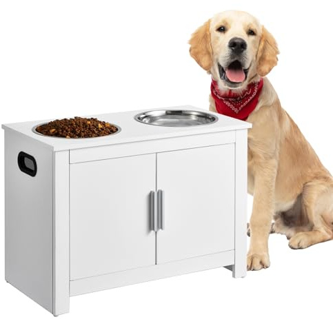 VEVOR Gamelles Chiens Surélevées 60x30x44 cm Porte Gamelles Surélevé avec Armoire de Rangement, 2 Gamelles en Acier Inoxydable, Meuble de Stockage Aliments et Jouets pour Animaux de Compagnie, Chiens