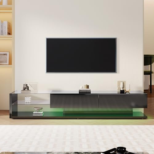 Aurofurz TV Schrank, Fernsehtisch mit 2 Schließfach, 160cm lang, verstellbare Ablagen, Hochglänzendes LED-TV-Lowboard für Wohnzimmer und Esszimmer,Schlafzimmer |2 Paketzustellung