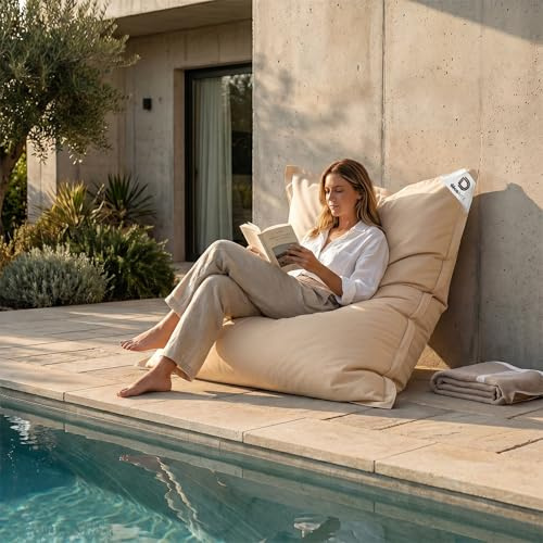Housse pour Pouf Géant XXL 180x140cm - Intérieur et Extérieur - Déhoussable - AntiUV - Beige - Déco Arts