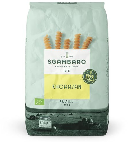 Sgambaro Pasta Bio 500 g Fusilli n.93 di Grano Khorasan - Antico Grano Proteico, Coltivazione 100% Italiana - Versatilità in Cucina e Ricchezza Nutrizionale