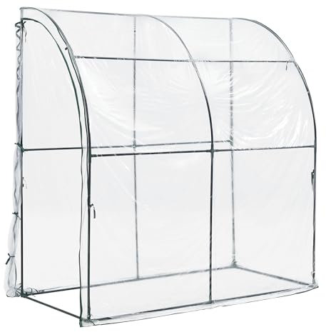 Serre de Jardin adossée Juta en Acier et PVC à Porte zippée 100 x 200 x 215 cm 03_0008248