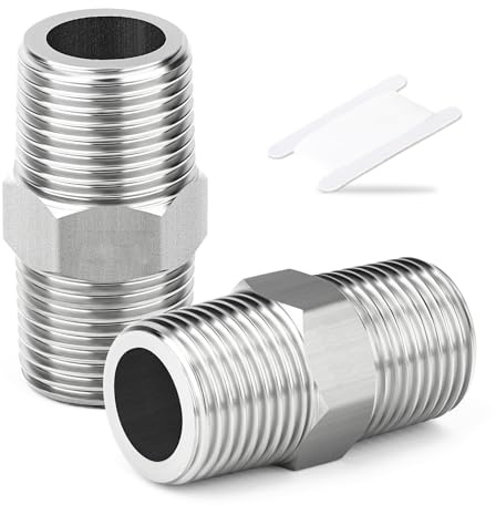 TAISHER 2 Stück 304 Edelstahl neue Hex Nippel, 3/8BSP männlich x 3/8BSP männlich, Rohr-Adapter Fitting