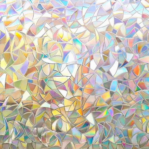 Fensterfolie Blickdicht Selbsthaftende, 90 * 200CM No-Glue Sichtschutzfolie, Blickdicht Glasfolie Selbstklebend Suncatcher Sticker Sonnenschutzfolie für Wohnzimmer (Regenbogen)