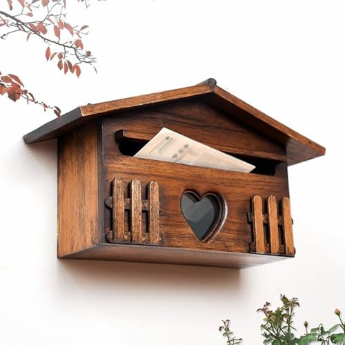 PA-DABAOO Decorazioni per Esterni in Legno Casella di Posta in Legno, Cassetta Postale Montata A Parete, Cassetta Postale per Esterni Montata A Parete Villa, Cassetta Postale in Legno