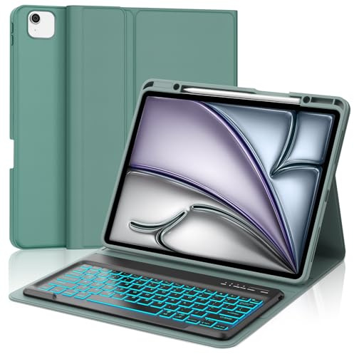 IVEOPPE Keyboard Case for iPad Air 13-inch (M2 2024/ M3 2025)- QWERTY UK Layout Keyboard for iPad Pro 12.9-inch 6th/5th/4th/3rd, 7-Color Backlight Bluetooth Keypad for Air 13 inch– Dark Green