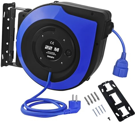 EnergyPro Automatische Kabeltrommel 22m, 2300W, wandmontierbar mit TÜV-Prüfung & Montage-Set – Kabeltrommel Outdoor für Garten, Werkstatt und Garage