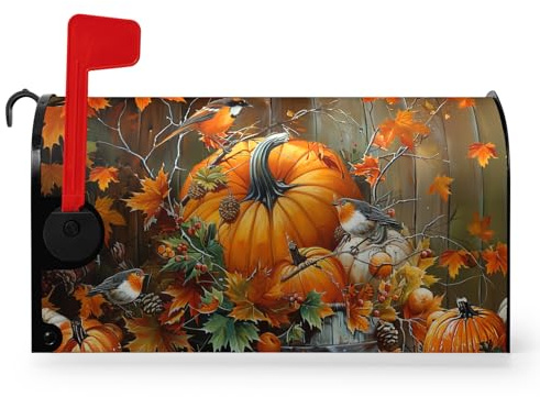 Dacawin Coperture magnetiche per cassette postali autunnali di grandi dimensioni 65,5 x 53 cm autunnali foglie d'acero uccelli oversize copertura per cassetta postale stagionale fattoria cassetta