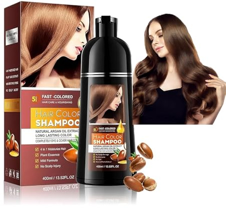 400ML Hair Dye Shampoo Colorante Capelli 3 in 1, Colorante Nero per Donna Uomo, Hair Color- Naturale-per Capelli (Marrone Scuro)