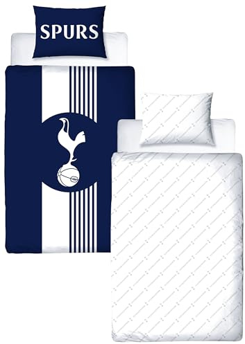 Tottenham Hotspur FC Official Single Duvet Cover Set, Line Design | Blue Reversible 2 Sided Football Bedding Cover Official Merchandise Including Matching Pillow Case | Polycotton
