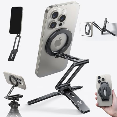 Lamicall for Magsafe Tripod Stand - [Ultra-Compact] Aluminium Magnetic Phone Tripod for iPhone 17/16 Pro Max, Flexible Cell Phone Mount Gift with 1/4 Screw, Arca & Hook Accessories Women Men Black