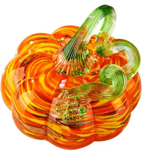 XLSJGYP Glass Pumpkin Halloween Decoration Gifts Fall Pumpkins for Decorting Ornament Crystal Pumpkins Art Paperweight Home Decor Office Decorations Indoor(Pumpkin Orange with Yellow)