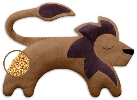 LESCHI Wheat Bag Microwavable - 100% Organic Cotton and Organic Wheat - Microwave Pillow, Unscented - Snug Grain Pillow Ideal for Tension in Back, Neck and Shoulders - Lion, Brown