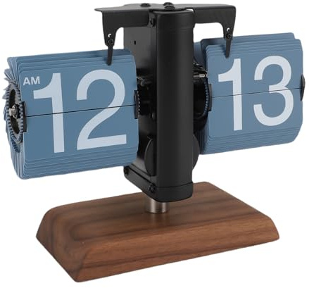 Sxhlseller Flip Orologio Digitale, Flip Clock Deslizan PVC in Acciaio Inossidabile 12 Ore con Base in Legno Domestico (#2)