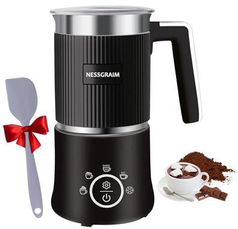 Milchaufschäumer Elektrisch 5-in-1, Milchschäumer Spülmaschinenfest mit Kakao Funktion für heißer Schokoladen, Heißer/Kalter Milchschaum, Warme Milch, 220V (Schwarz)