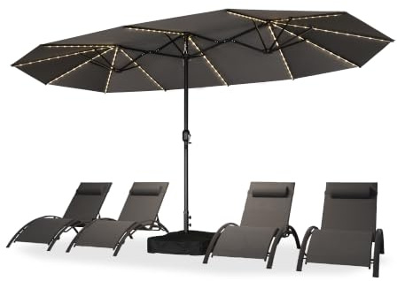 PURPLE LEAF Sombrilla de jardín al aire libre con pie | Sombrilla Rectangular, Gran tamaño doble, Manivela de aluminio, Balcón, Terraza, Patio, Restaurantes, Cafeterías