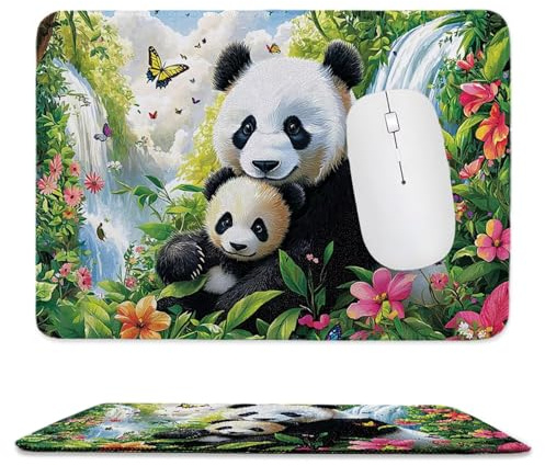 Mouse Pad Waterfall Panda, Small Mouse Mat 24 x 20 cm with Non-Slip Rubber Base, Waterproof Mousepad, Gaming Mousemat for Women Kids Men Laptops Keyboard Tray Home Traveling Office Accessories d-669